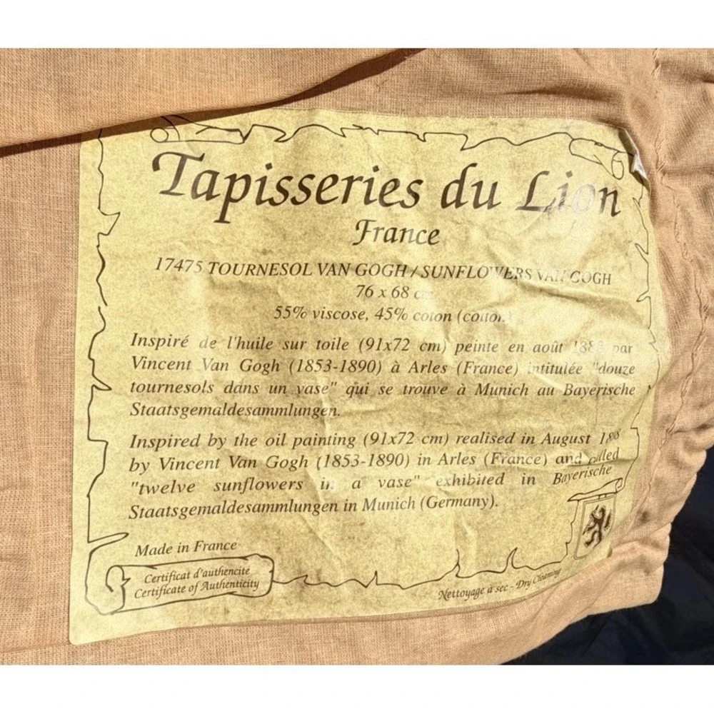 Vtg. Tapisseries Du Lion France Van Gogh Sunflowers Woven Wall Hanging Tapestry